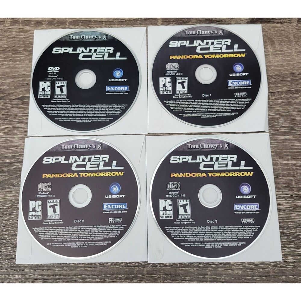 Lot of 4 Ubisoft 2002 Tom Clancys Splinter‎ Cell DVD-ROM 0-3 Disc Pre-Owned